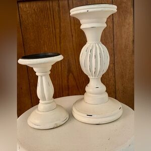 Cream and Black Accents Candle Holders with Distressed Finish